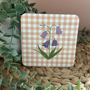 Bluebell MDF Coaster with Peach Buffalo Check Pattern