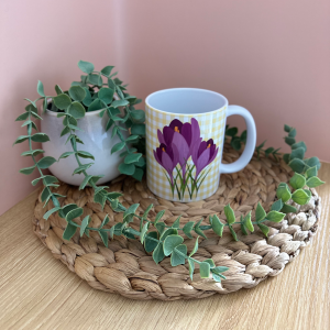 Crocus Ceramic Mug with Yellow Buffalo Check Pattern