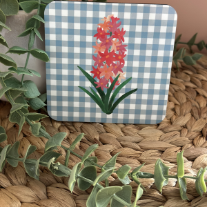 Hyacinth Blossom MDF Coaster with Light Blue Buffalo Check Pattern