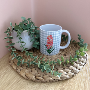 Hyacinth Ceramic Mug with Light Blue Buffalo Check Pattern