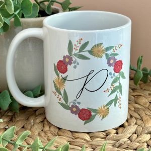 Floral Wreath Initial Mug