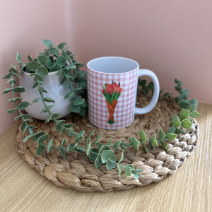 Tulip Ceramic Mug with Baby Pink Buffalo Check Pattern